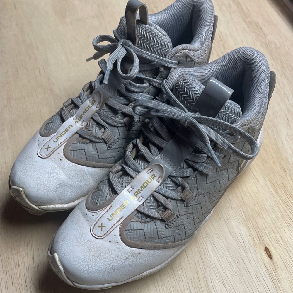 Under Armour Kids Baseball Cleats - Gray and Cream